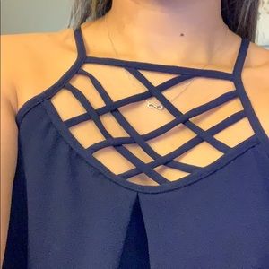 Navy Monteau criss-cross neck tank